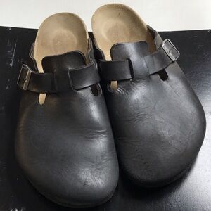 Birkenstock Black Leather Unisex Clogs Size 40